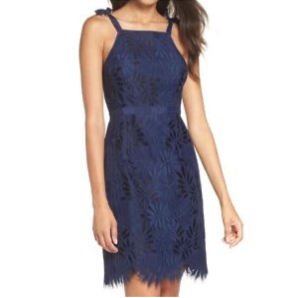 Lilly Pulitzer Navy Lace Dress  6 Tie Strap Mini Cocktail Floral coastal resort
